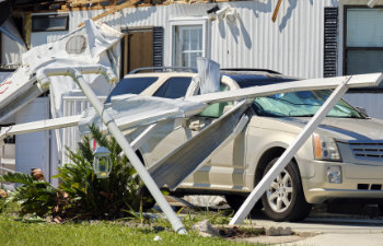 destroyed by hurricane ian suburban house and damaged car