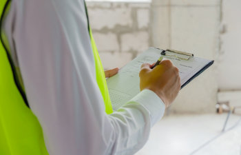 inspector in green safety vest reflective checking and inspecting